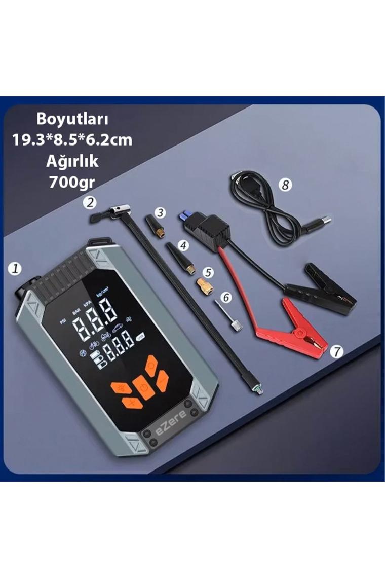 Ezere ST-9632D Taşınabilir Araç Lastik Şişirme ve Starter Akü Takviye Seti