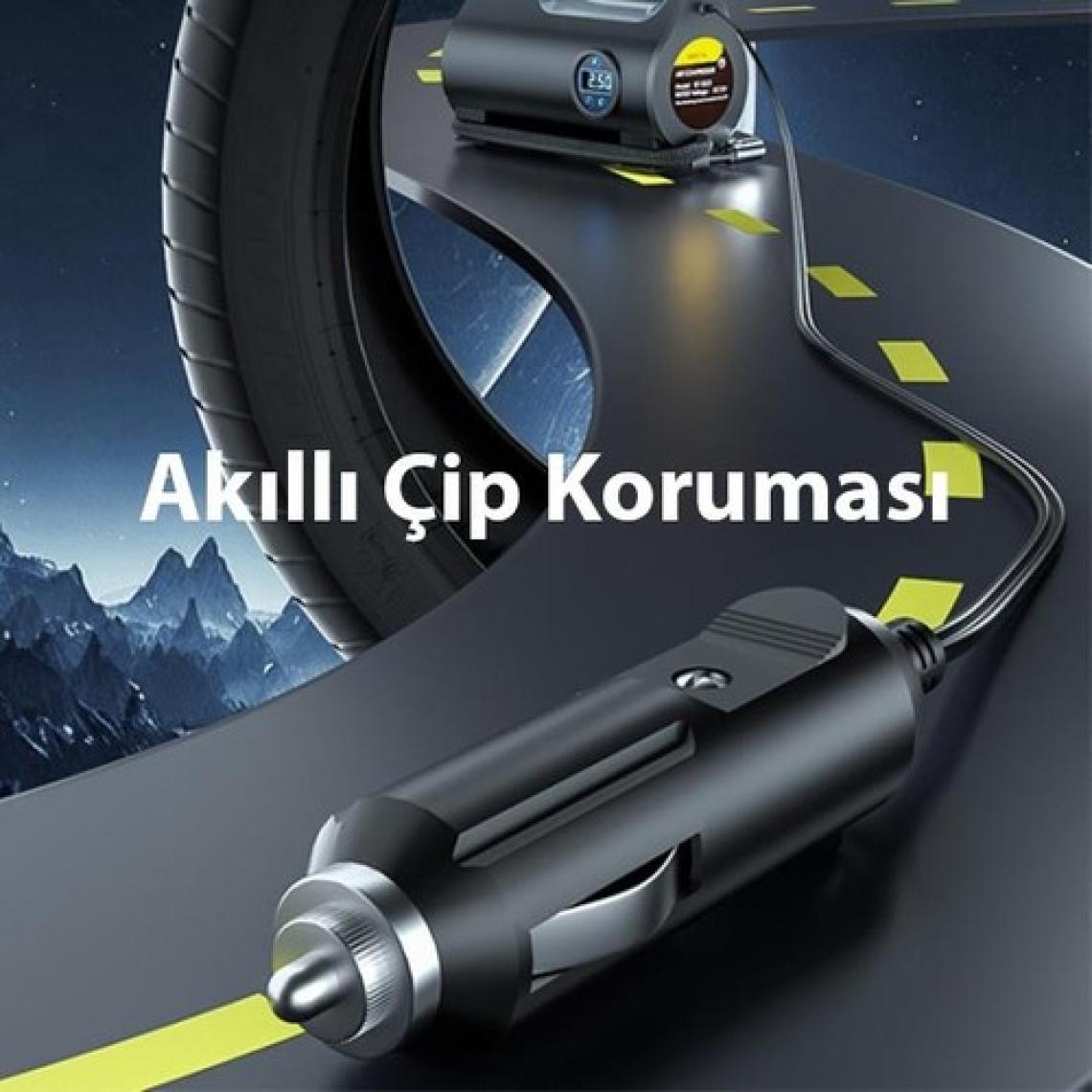 Coofbe 120W Dc 12V Akıllı Çip Korumalı Kablolu LED Ekran Araç Lastik Pompa Kompresör Lastik Şişirme