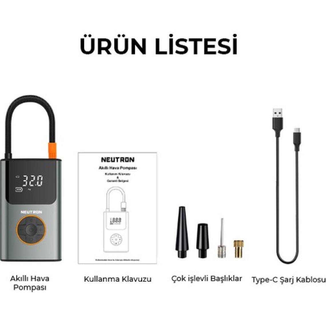 Neutron Taşınabilir Şarjlı Kompresör Lastik Hava Pompası