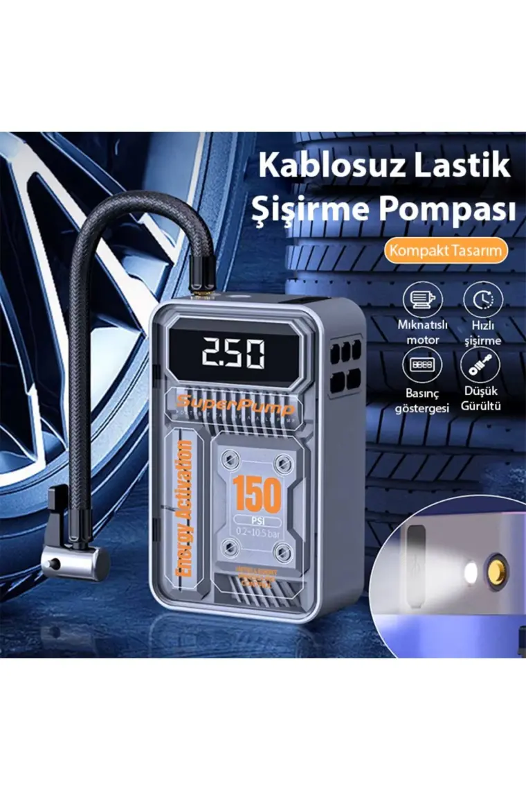 Ezere 150PSI Tasinabilir Araba Yüksek Güçlü Elektrikli Kablosuz Lastik Hava Pompasi