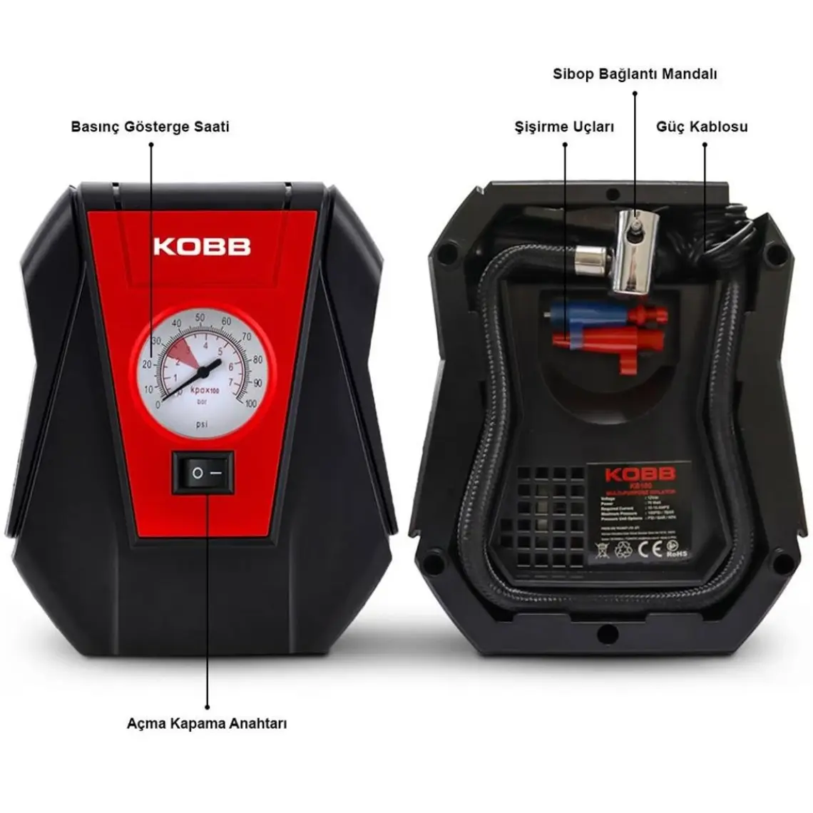 Kobb KB100 12VOLT 100 Psı Analog Göstergeli Hava Lastik Şişirme Pompası