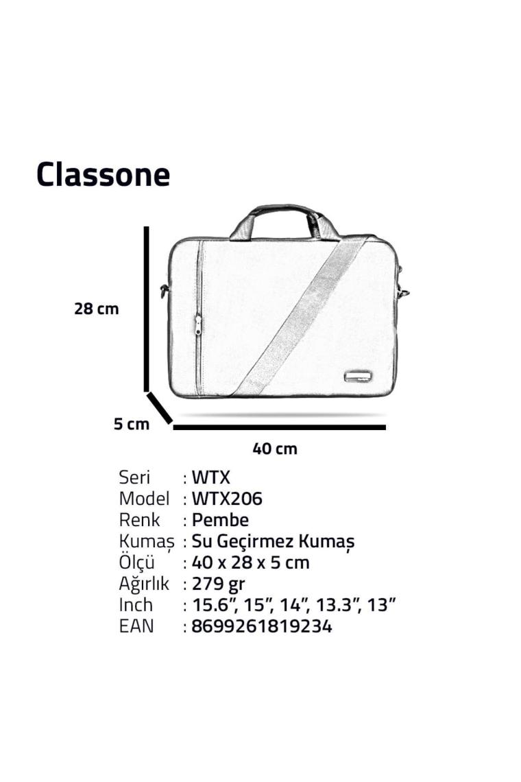 Wtx206 Wtxpro Serisi Su Geçirmez Kumaş 15.6 Inch Macbook, Laptop , Notebook El Çantası- Pembe