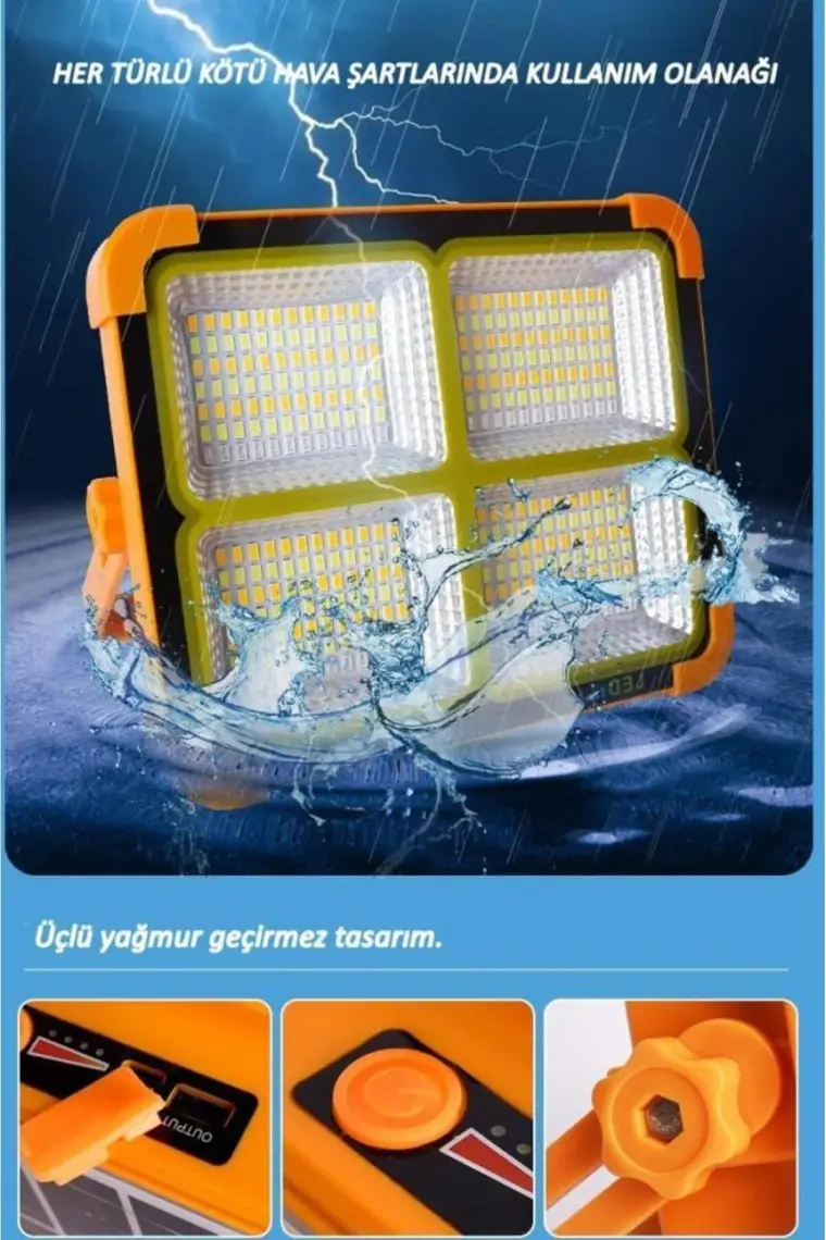 Geseus Taşınabilir Solarlı Çalışma ve Kamp Işığı, Powerbanklı Güneş Enerjili IŞILDAK,FENER-150W 200 Lümen 264 Ledli-Kçk