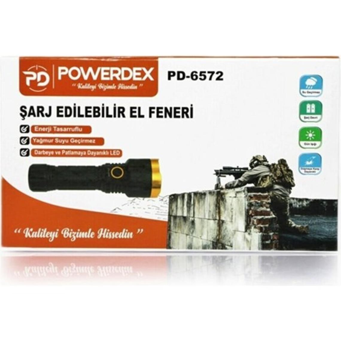 Powerdex-6572 El Feneri Yağmur Suyu Geçirmez 10 W Şarjlı LED