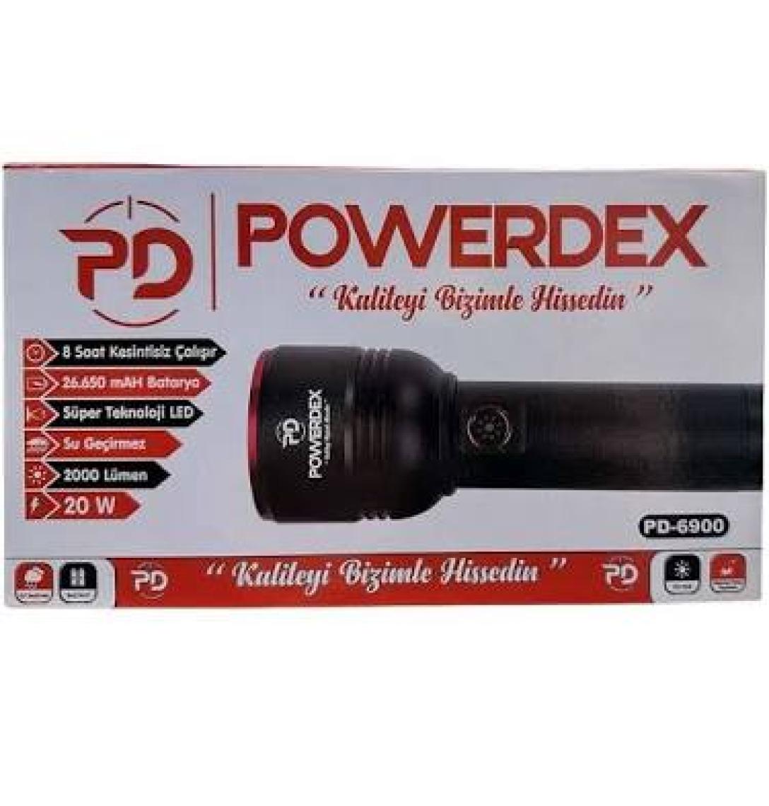 Powerdex PD-6900 Zoomlu Şarjlı El Feneri 20W 2000 Lümen
