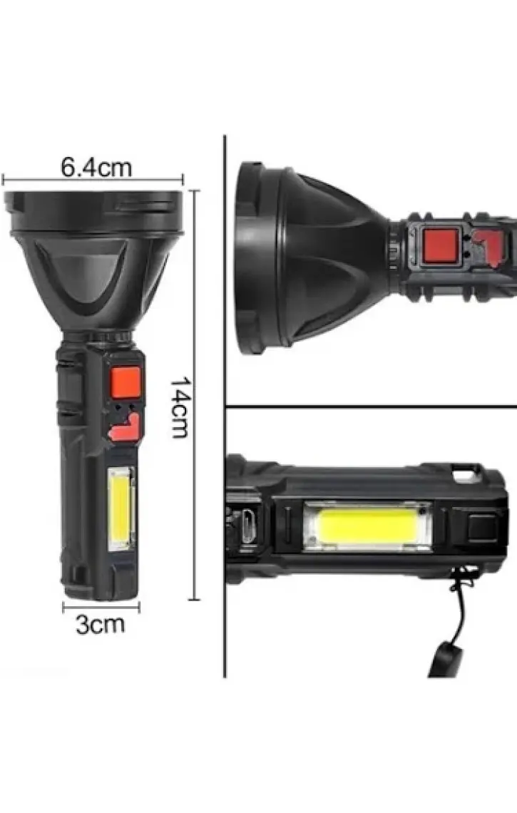 Gold Silver  GS-830 Micro USB Şarj Edilebilir Taşınabilir Cob LED El Feneri Su Geçirmez Fener Kamp Lambası
