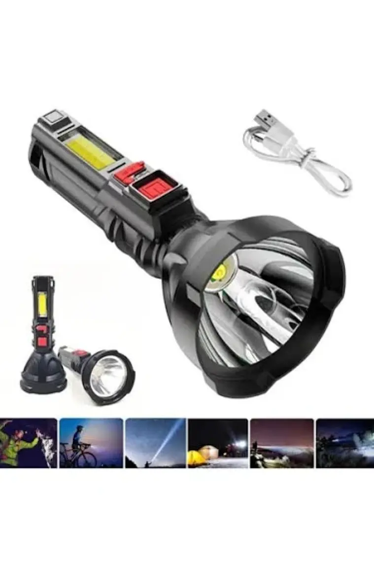 Gold Silver  GS-830 Micro USB Şarj Edilebilir Taşınabilir Cob LED El Feneri Su Geçirmez Fener Kamp Lambası