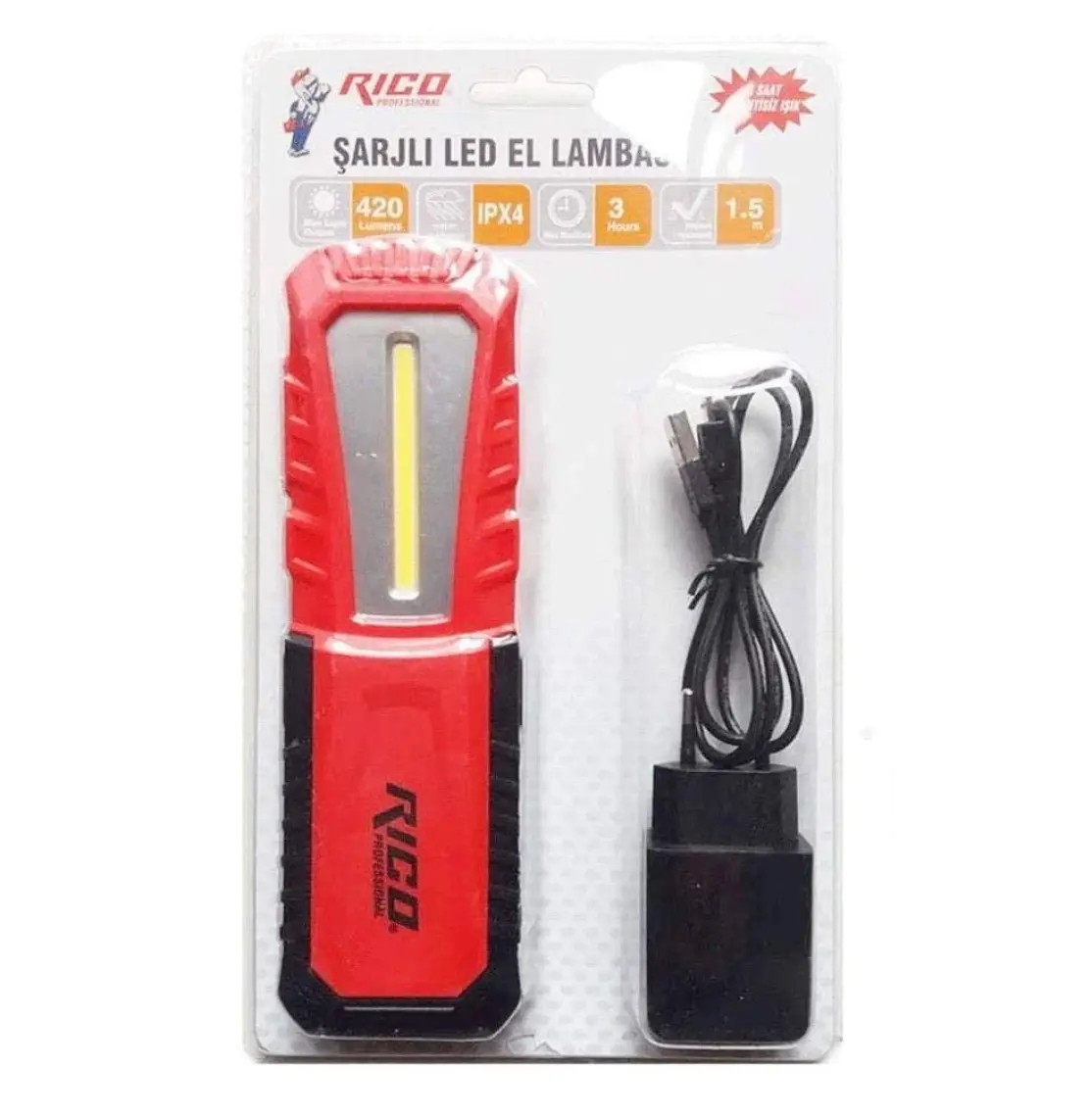 Rico Şarjlı LED Lambası El Feneri Mıknatıslı Asmalı RC0037-240 Lümen