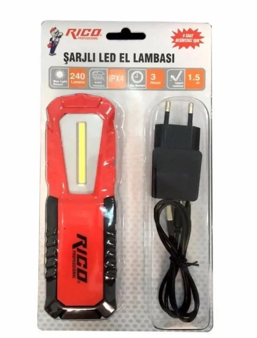 Rico Şarjlı LED Lambası El Feneri Mıknatıslı Asmalı RC0037-240 Lümen
