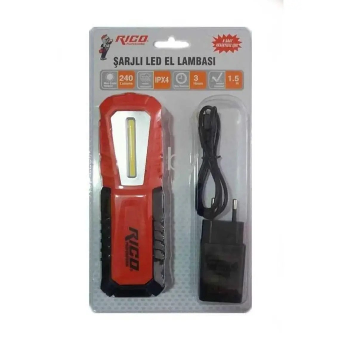 Rico Şarjlı LED Lambası El Feneri Mıknatıslı Asmalı RC0037-240 Lümen