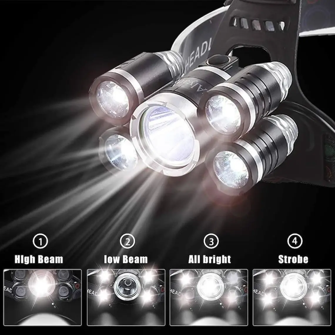 Sge Teknoloji  Teknoloji Şarjlı 5 LED 18000 Lümen Kafa Lambası