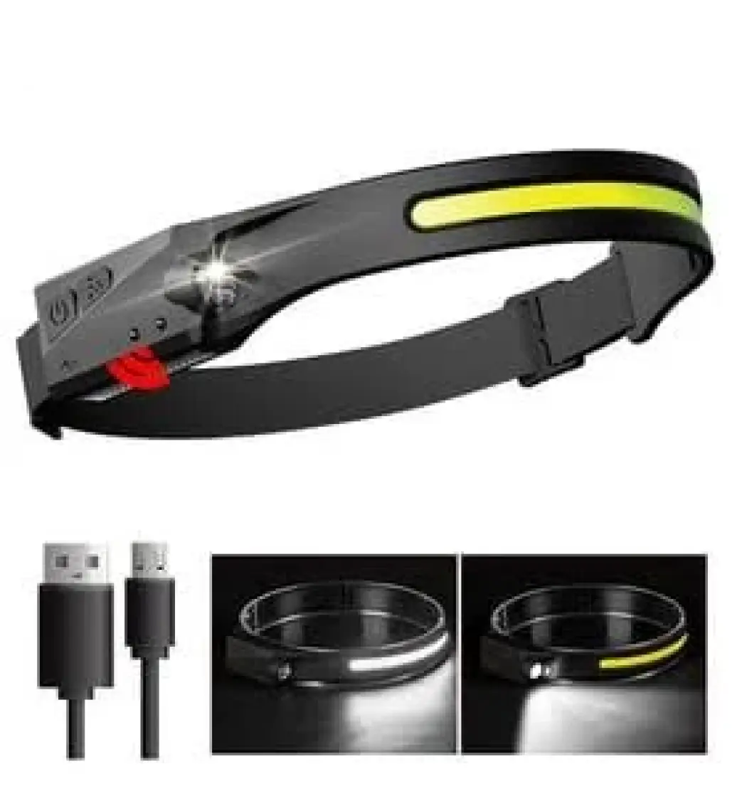 PS-001 5 Aydınlatma Modlu Cob LED Sensörlü USB Şarj  Edilebilir Dahili Pilli Kafa Lambası