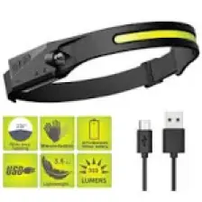 PS-001 5 Aydınlatma Modlu Cob LED Sensörlü USB Şarj  Edilebilir Dahili Pilli Kafa Lambası