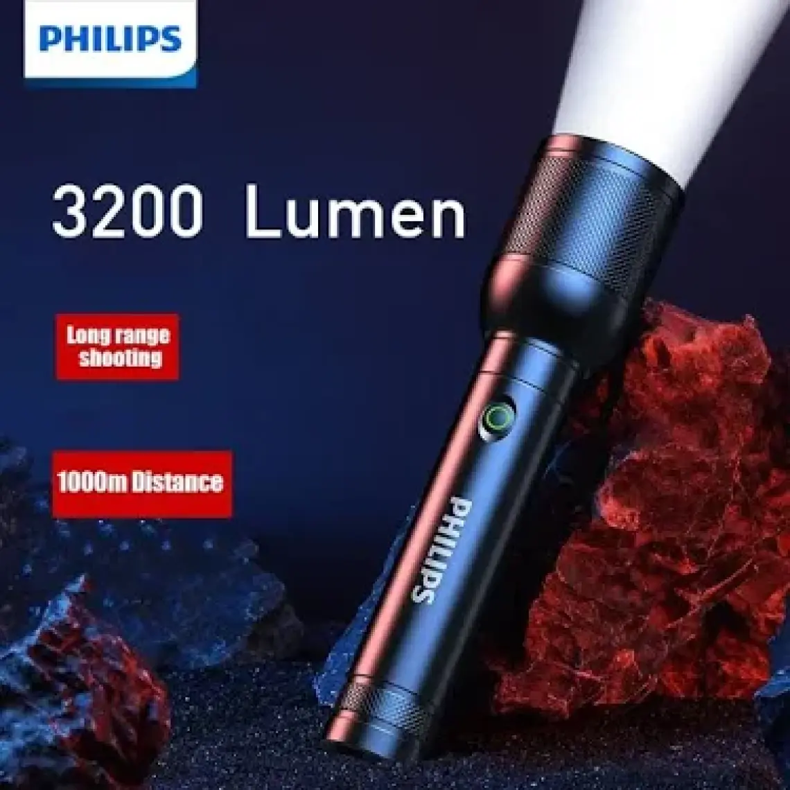 Philips SFL8168/93 30W 1500 Lümen Uzak Mesafe Aydınlatmalı IP44 Suya Dayanıklı Şarj Edilebilir LED El Feneri Siyah