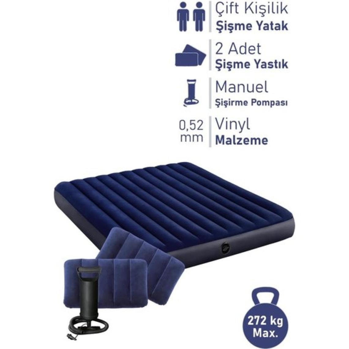 Blooma 64765 Çift Kişilik Şişme Yatak 152X203X25 cm Pompa Dahil 2 Adet Yastık Set