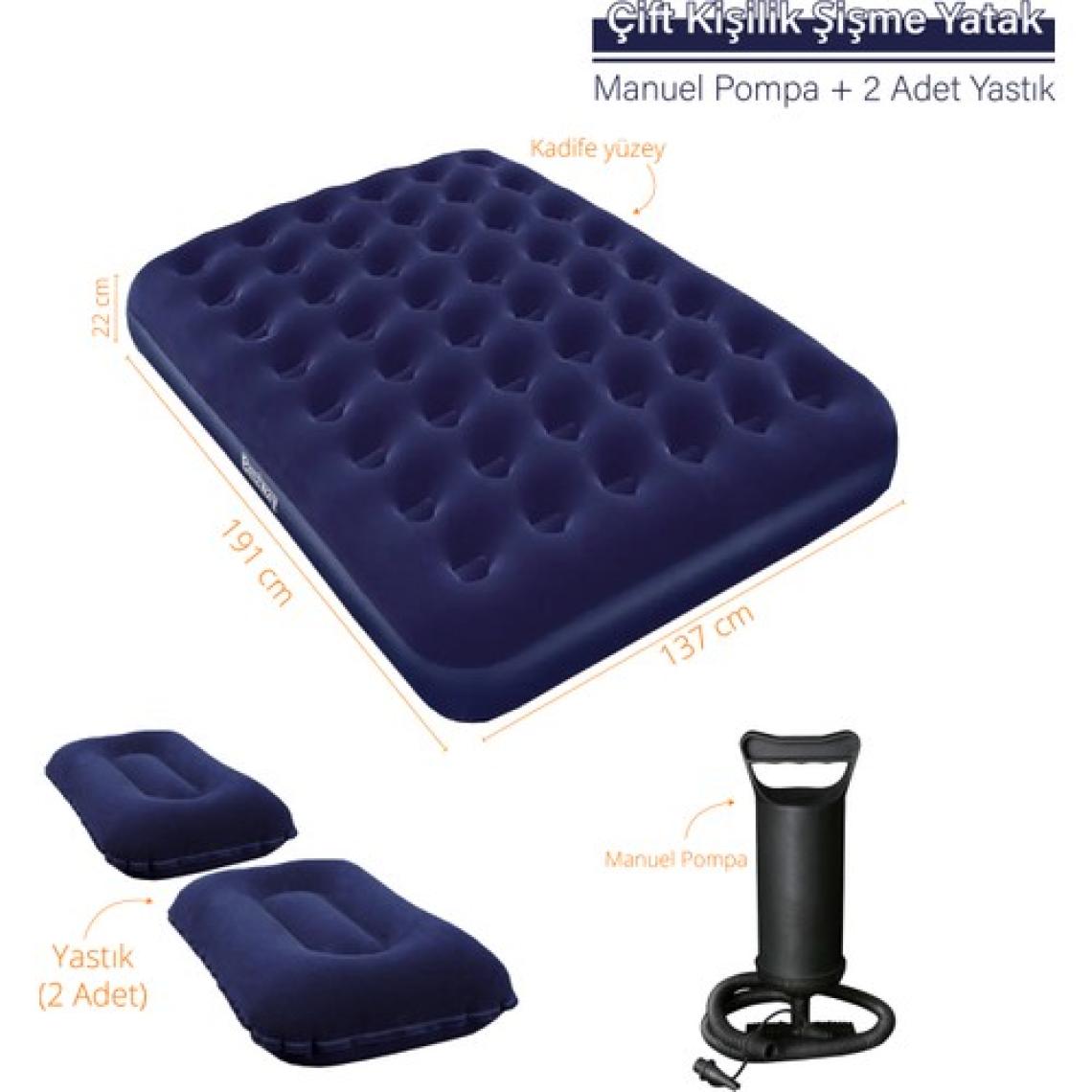 Black Island Çift Kişilik Şişme Yatak 137X191X22 cm + 2 Yastık + Pompa