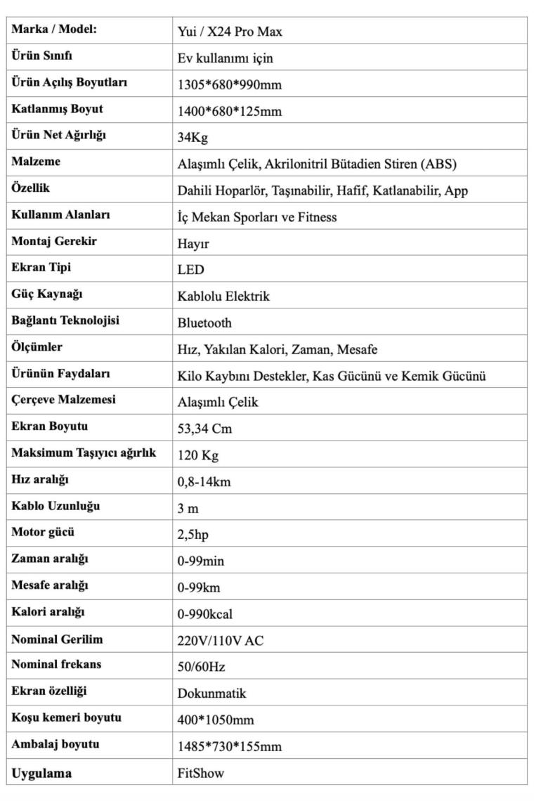Yui X24 Pro Max 14 Km HIZ-120 kg Taşıma-Katlanabilir Akıllı Yürüyüş ve Koşu Bandı -2.5 Hp