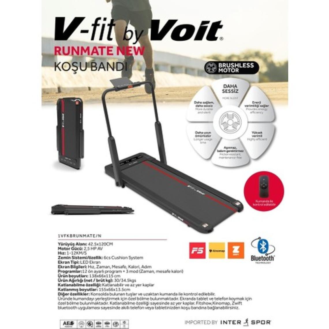 Voit V-Fıt By Voit Runmate New Koşu Bandı - Brushless Motor - Bluetooth- 12KM Hız - Uzaktan Kumanda - Akıllı Uygulama Destekli - Program Özellikli (15 Program)