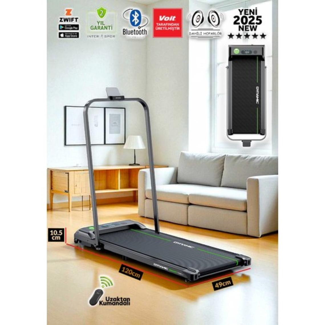 Dynamic Voit Garantili Walkfitpad T500 Hb Yağlama Gerektirmeyen Tutma Kollu Bluetooth'lu Hoparlörlü Uygulama Destekli Enerji Tasarruflu Uzaktan Kumandalı Koşu Bandı