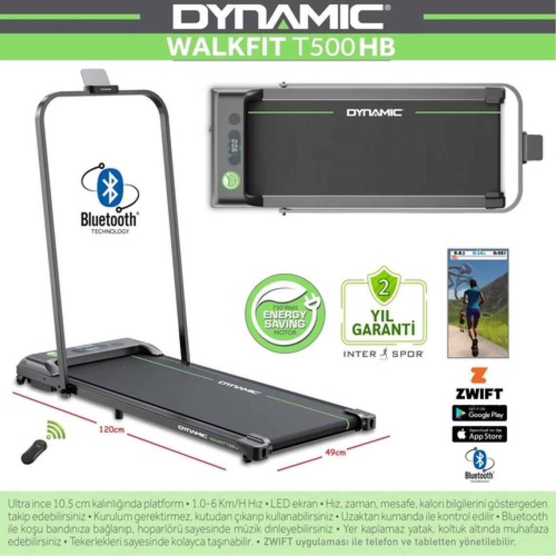 Dynamic Voit Garantili Walkfitpad T500 Hb Yağlama Gerektirmeyen Tutma Kollu Bluetooth'lu Hoparlörlü Uygulama Destekli Enerji Tasarruflu Uzaktan Kumandalı Koşu Bandı