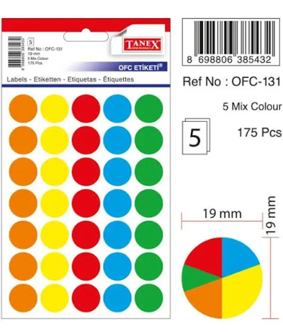 Tanex Nokta Etiket 19 mm 5 Renk  175 Etiket