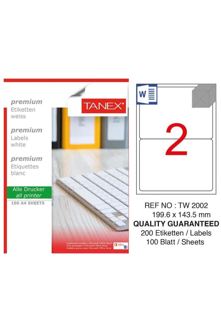 Tw-2002 Yazıcı Etiketi 199.6 X 143.5 Mm 200 Adet - Beyaz