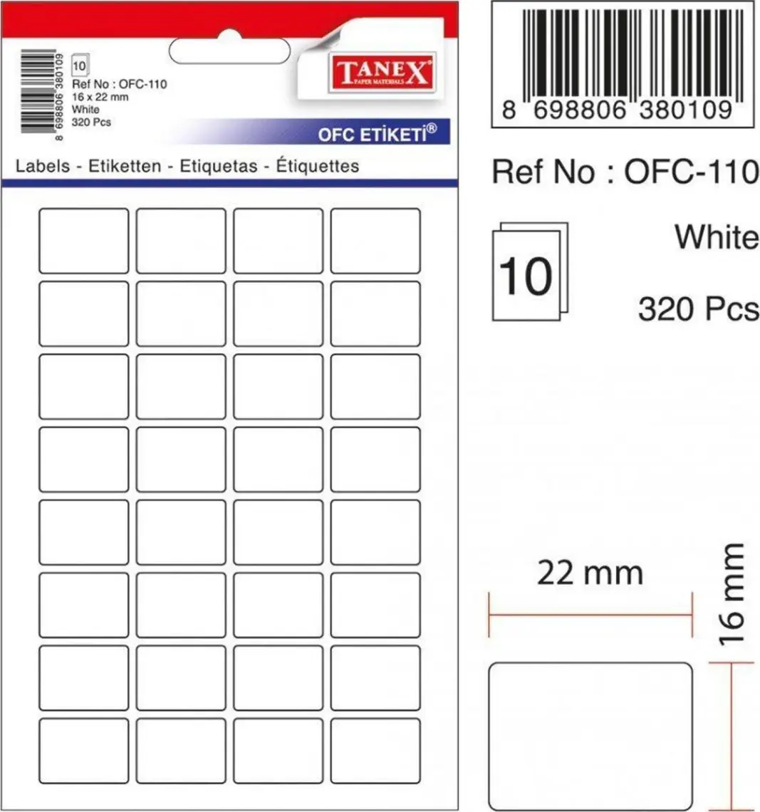 Ofc-110 Beyaz Ofis Etiketi 100 Ad-10-Lu Poşet