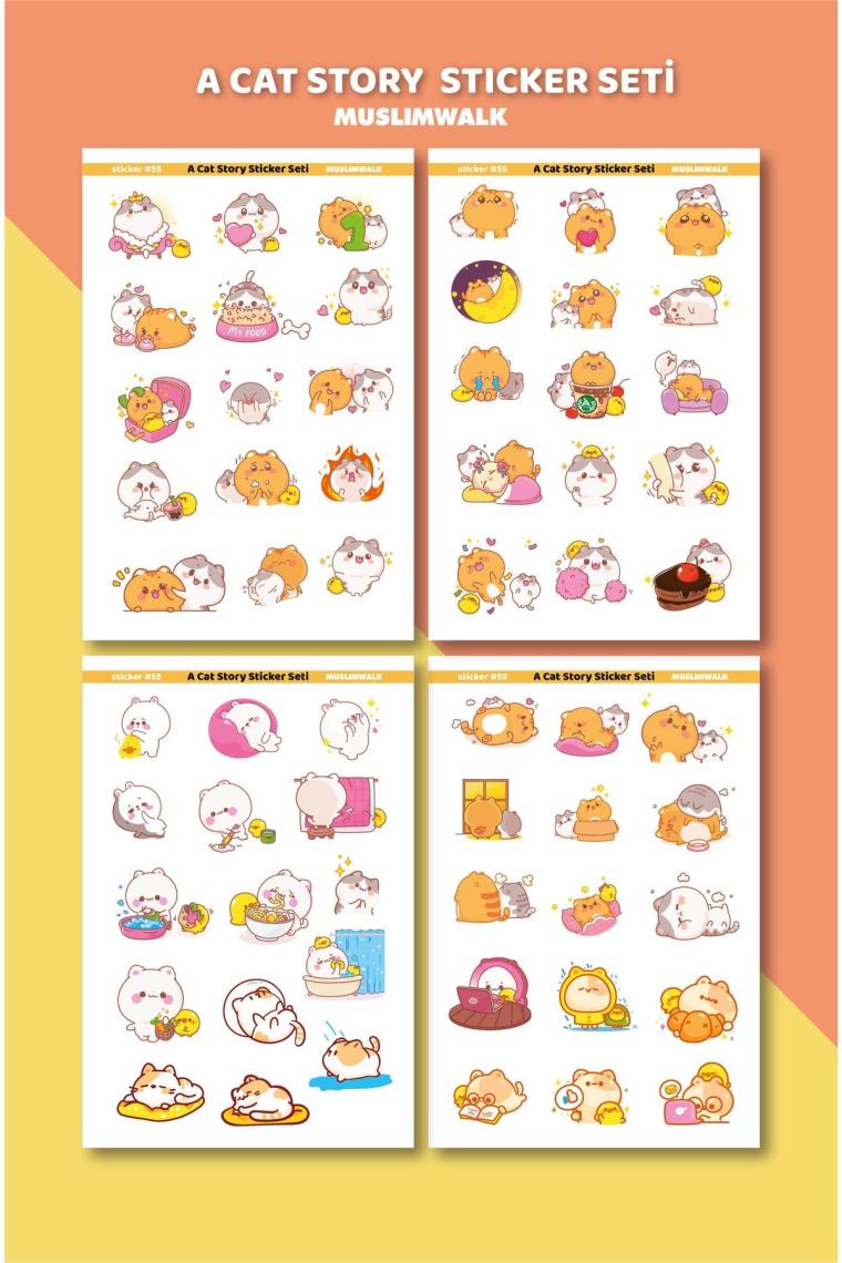 A Cat Story Kedili Sticker Seti - Planlayıcı , Ajanda, Defter Için 60 Adet Sticker Seti #55
