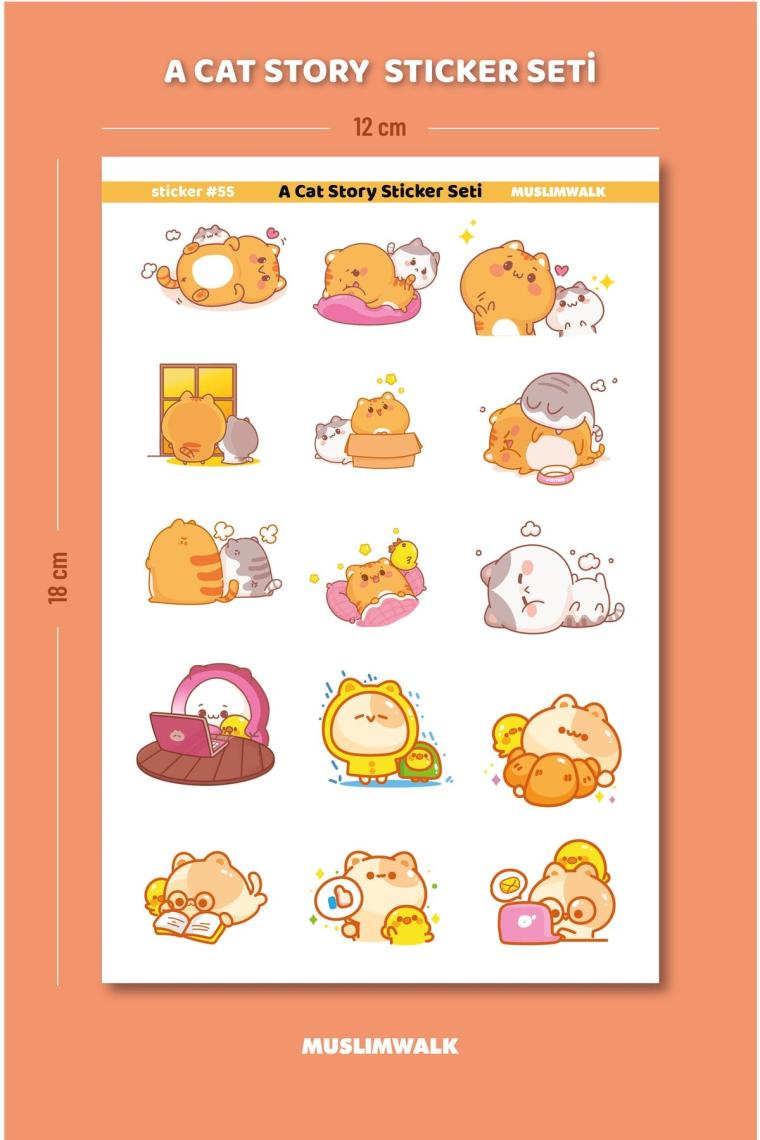 A Cat Story Kedili Sticker Seti - Planlayıcı , Ajanda, Defter Için 60 Adet Sticker Seti #55
