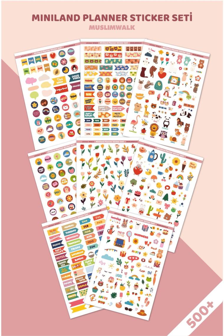 Miniland + Wonderland Planner Sticker Seti 1030 Adet - Ajanda, Defter, Planlayıcı Için Etiket Seti