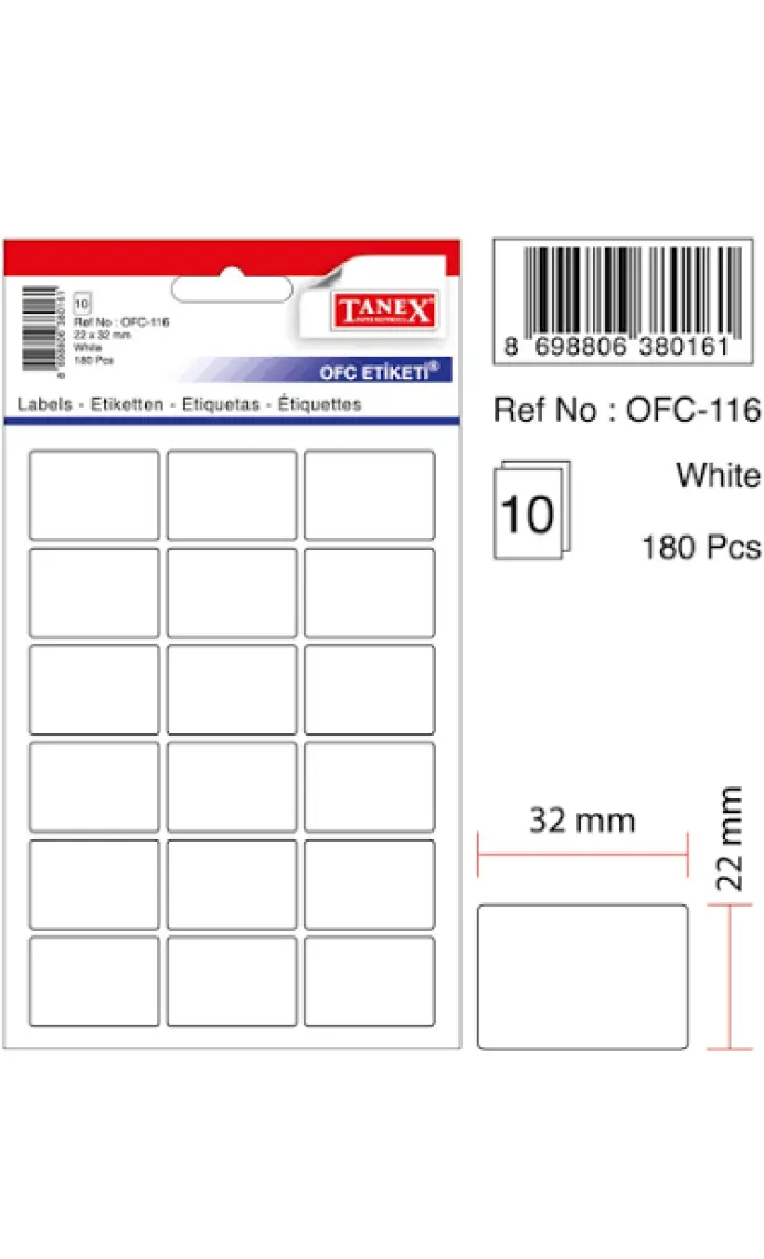 Tanex Ofis Etiket 10'lu Ofc-116 Beyaz