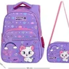 Waddell Lila Kedi Desenli İlkokul Çantası Beslenme Çantalı 6005