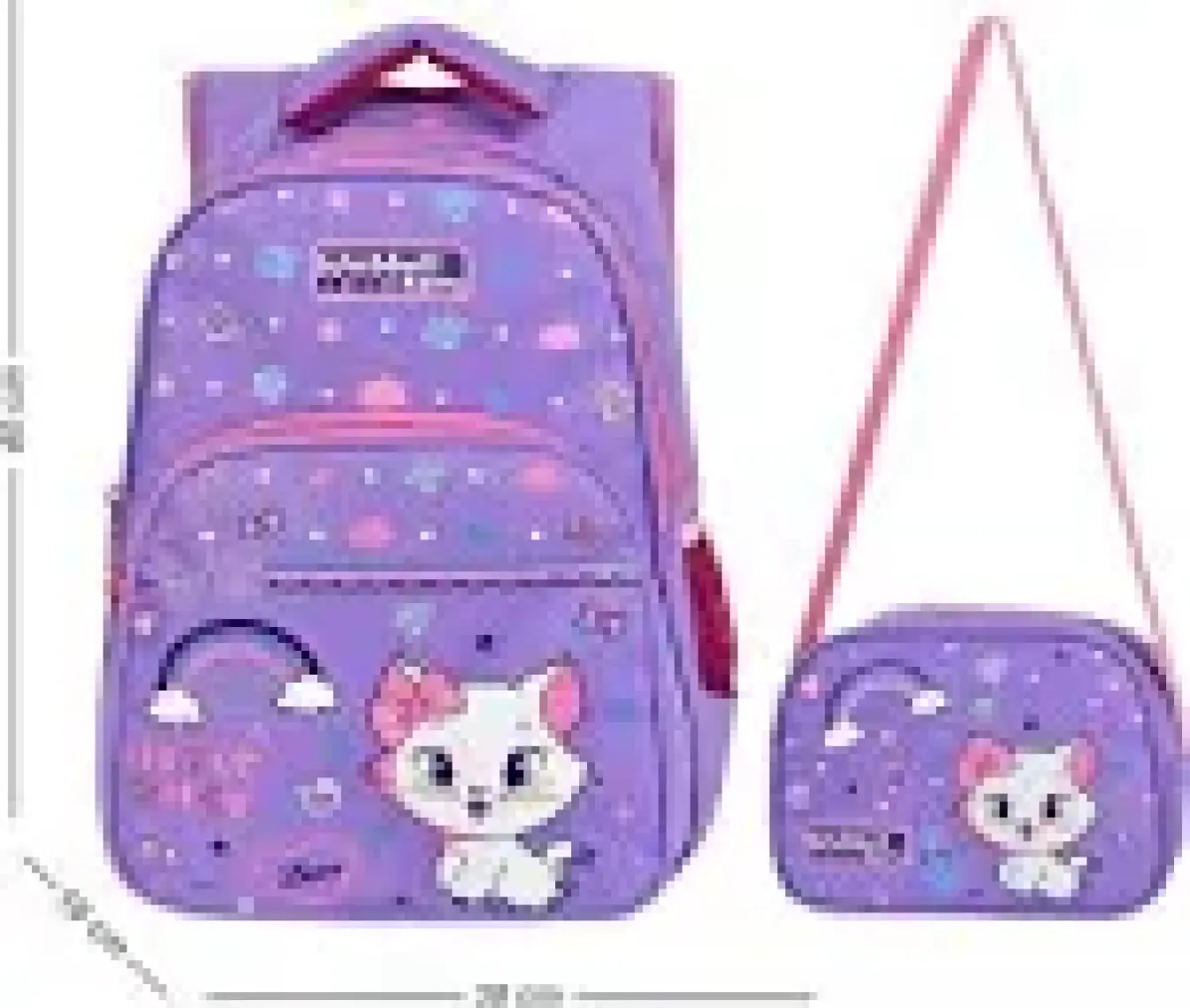 Waddell Lila Kedi Desenli İlkokul Çantası Beslenme Çantalı 6005