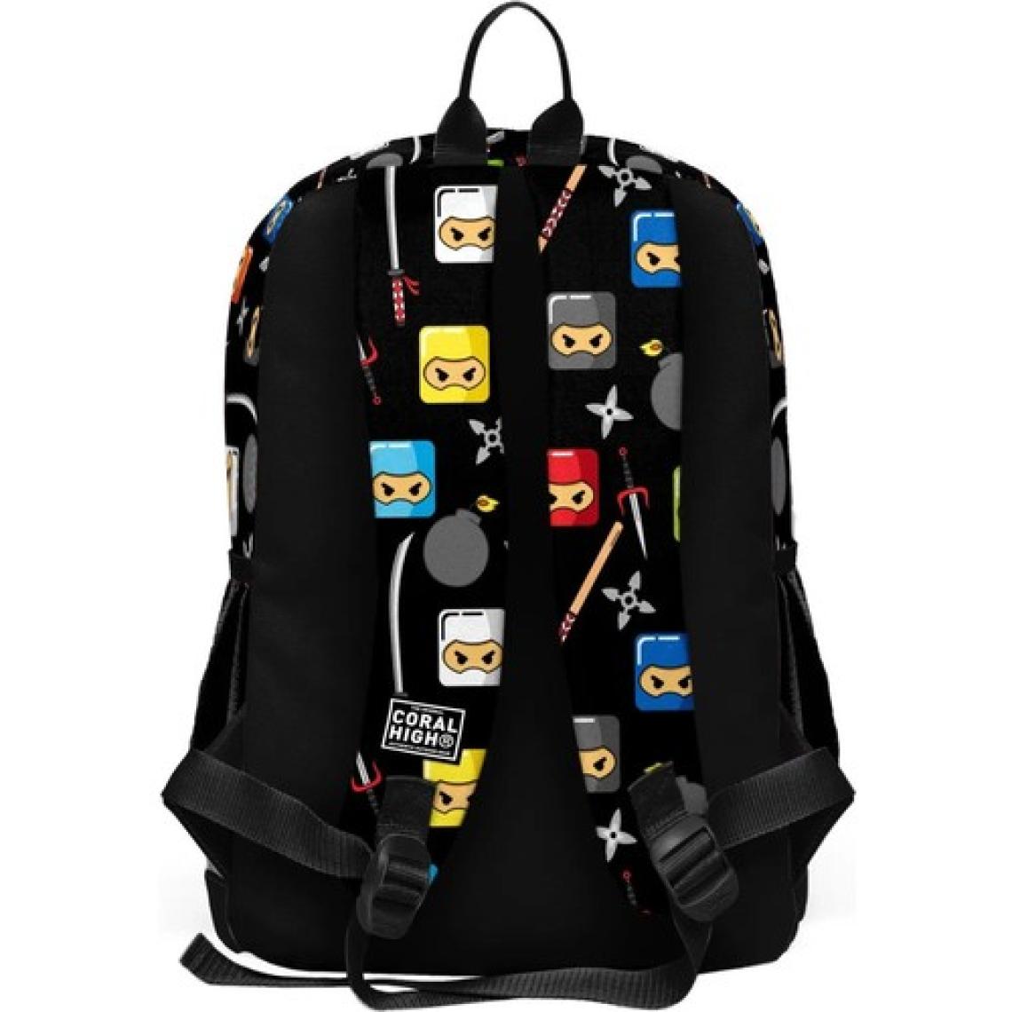 Coral High Kids Siyah Ninja Desenli Dört Bölmeli Okul Sırt Çantası 23473