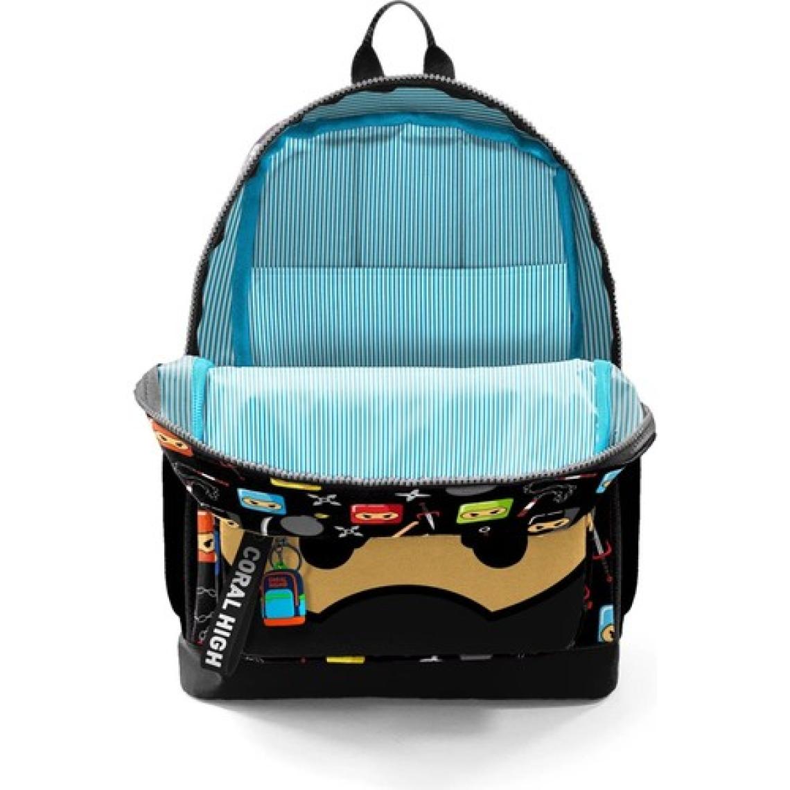 Coral High Kids Siyah Ninja Desenli Dört Bölmeli Okul Sırt Çantası 23473