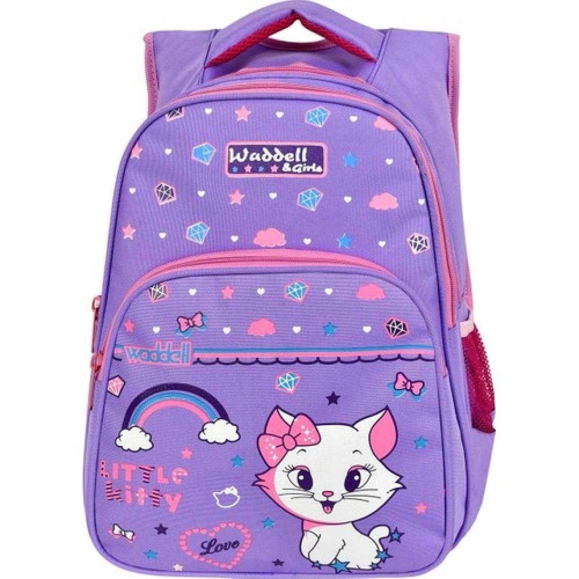 Waddell Lila Kedi Desenli İlkokul Çantası Beslenme Çantalı 6005