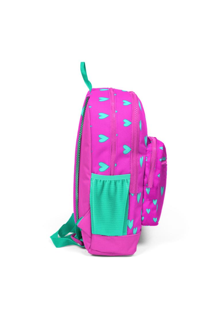 Kids Neon Pembe Su Yeşili Kalp Desenli Dört Bölmeli Okul Sırt Çantası 23113