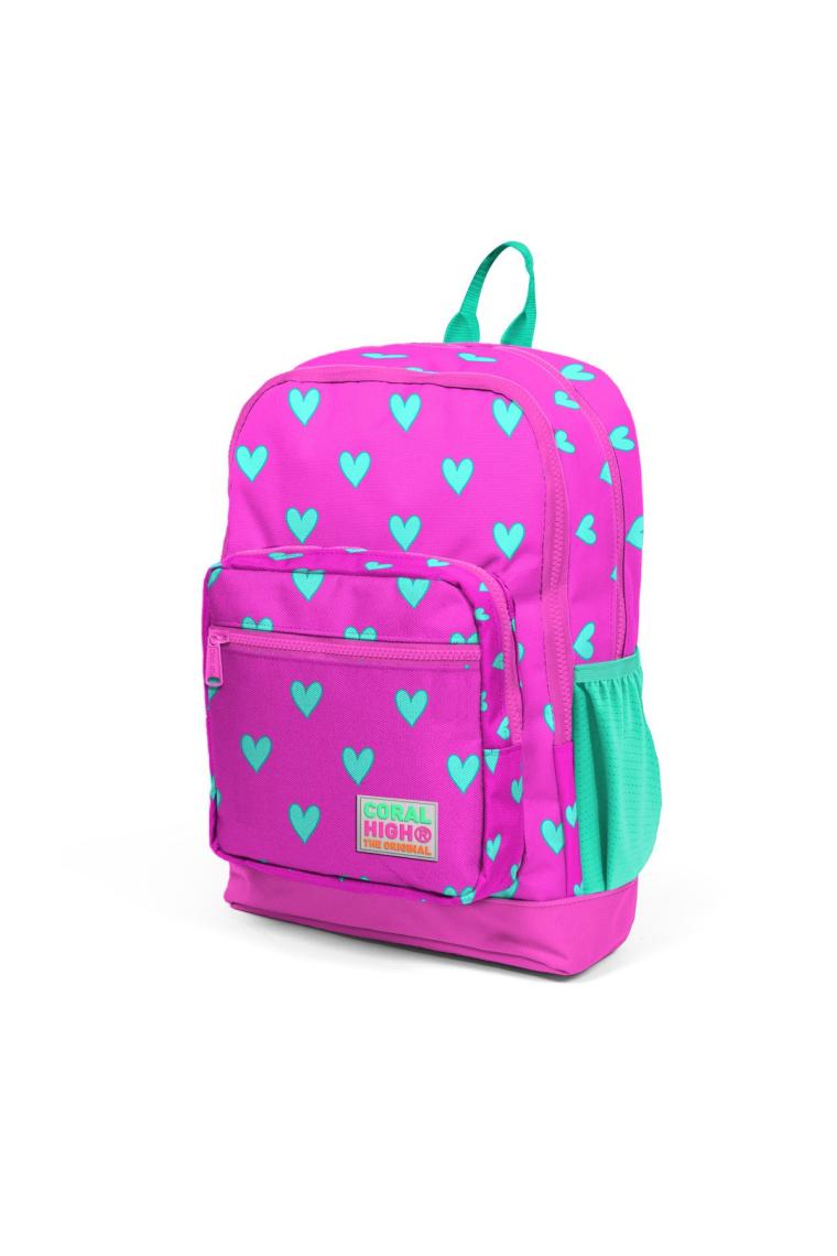 Kids Neon Pembe Su Yeşili Kalp Desenli Dört Bölmeli Okul Sırt Çantası 23113