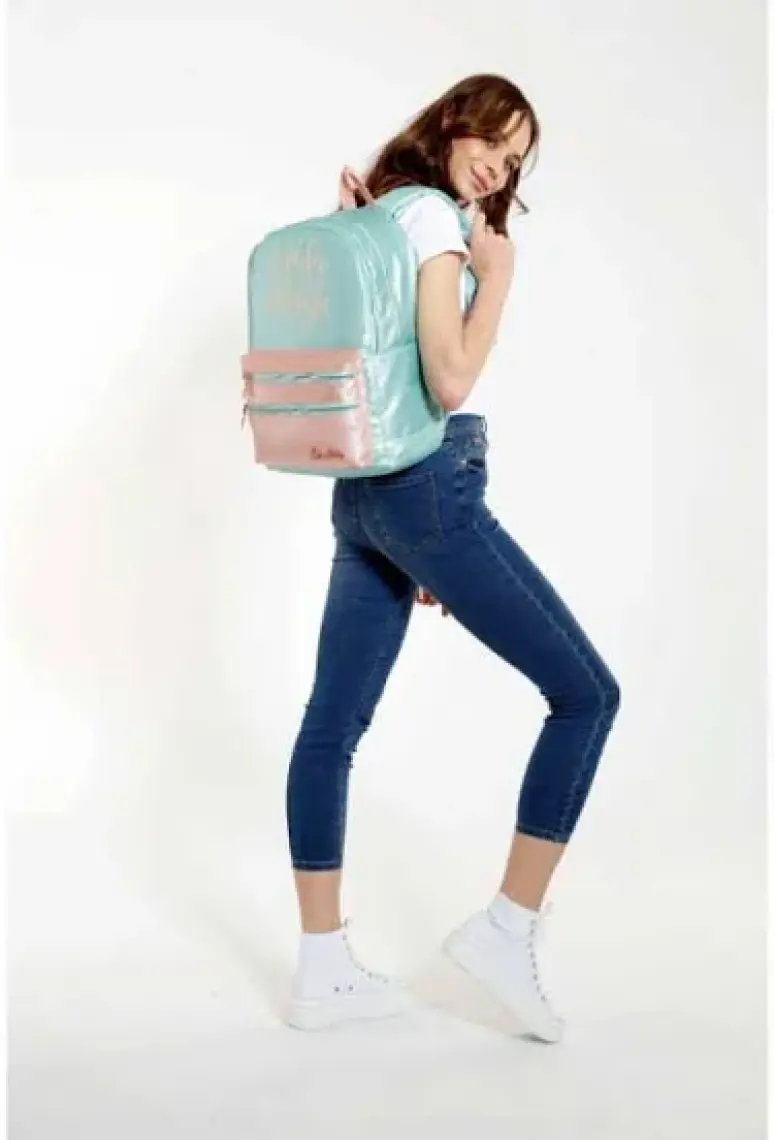 Kaukko Sparkle Duble Mint Okul Sırt Çantası - Simli Kumaş - Ortaokul Lise Günlük
