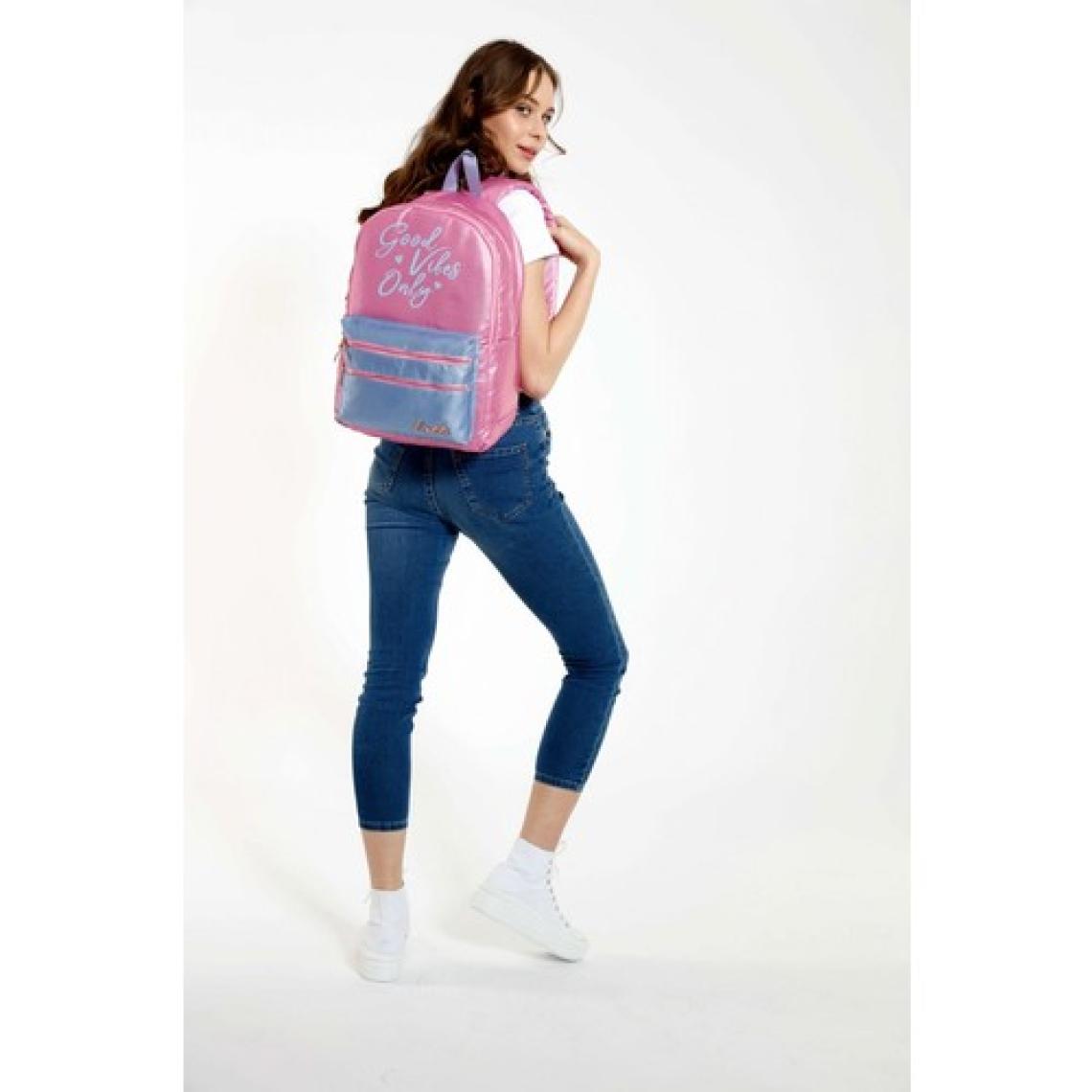 Kaukko Sparkle Duble Pembe Okul Sırt Çantası - Simli Kumaş - Ortaokul Lise Günlük