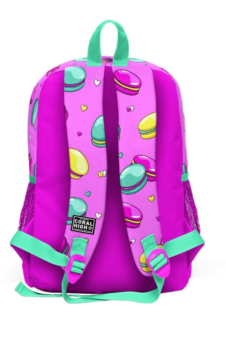Coral High Kids Açık Pembe Makaron Desenli Dört Bölmeli Okul Sırt Çantası 23462