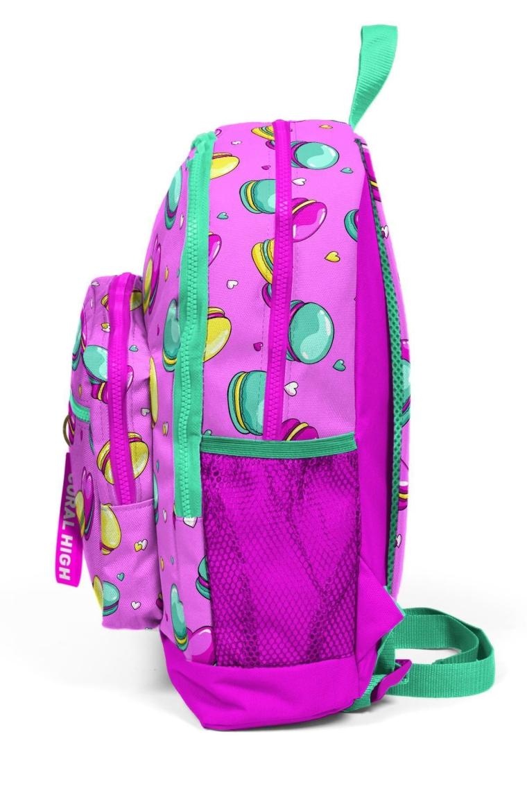 Coral High Kids Açık Pembe Makaron Desenli Dört Bölmeli Okul Sırt Çantası 23462