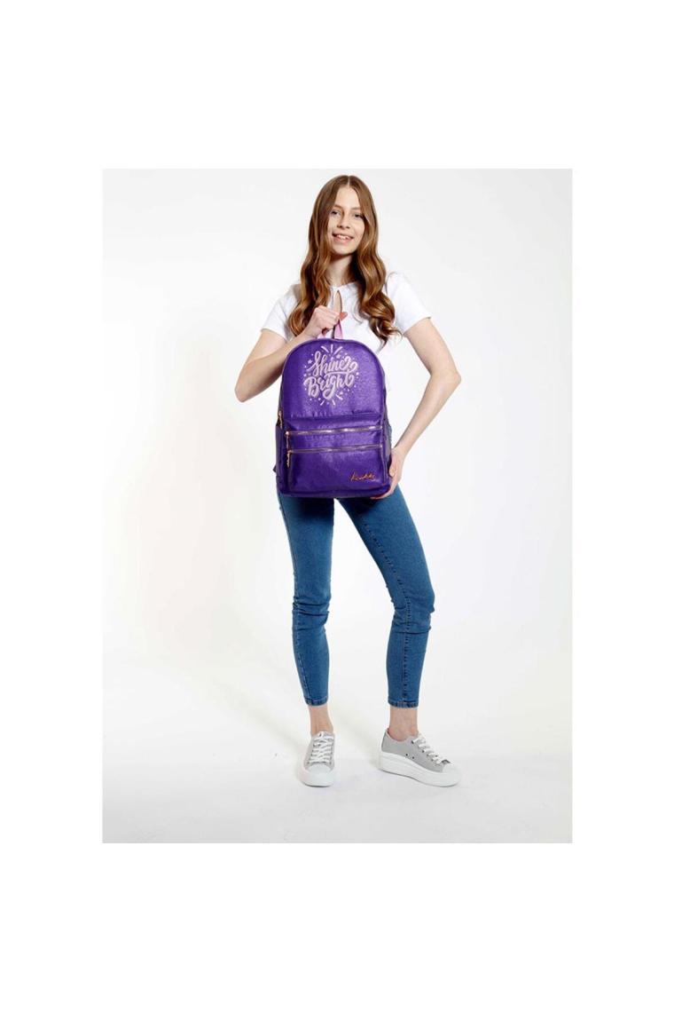 Kaukko Sparkle Mor Okul Sırt Çantası - Simli Kumaş - Ortaokul Lise Günlük