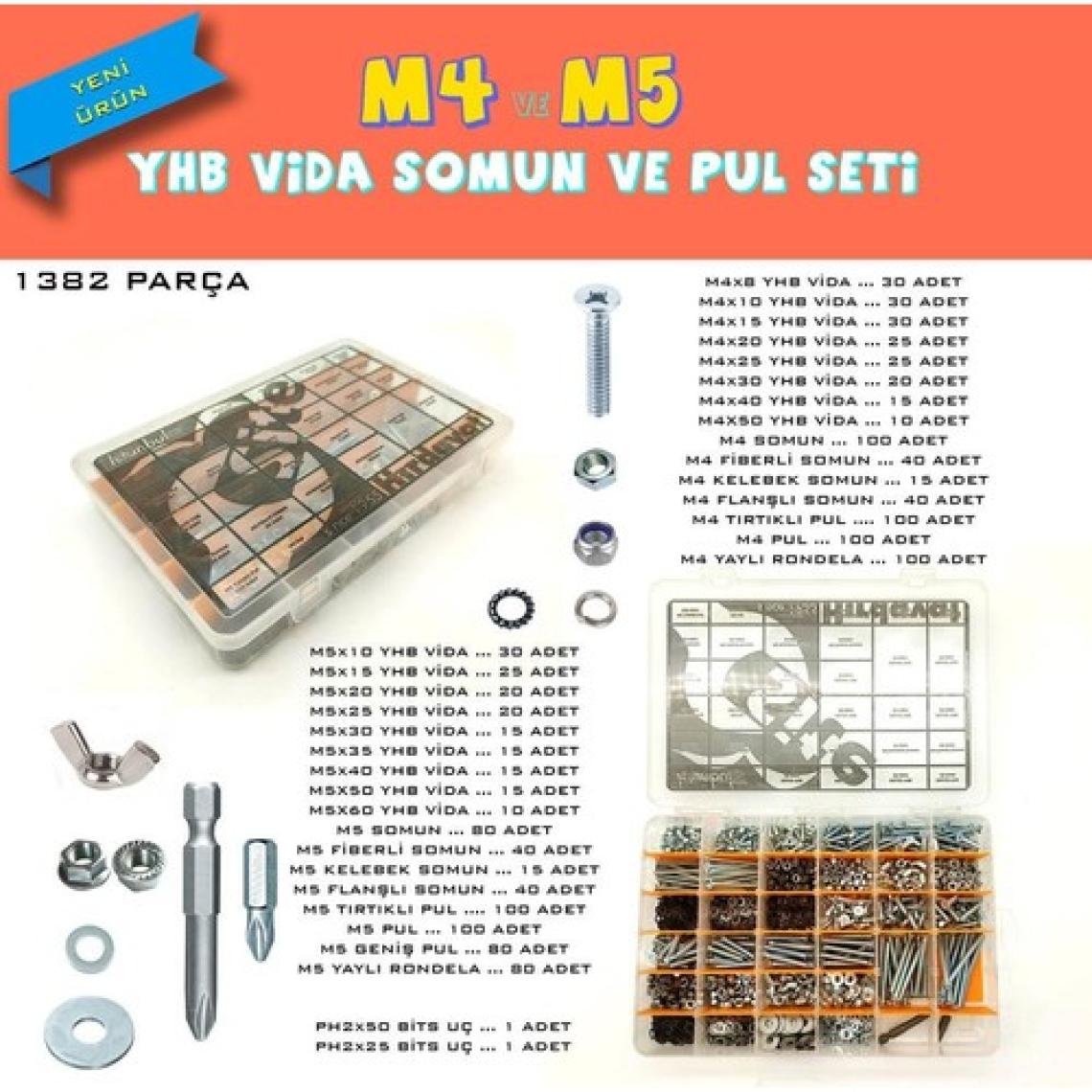 Site Hırdavat M4 ve M5 Vida Somun ve Pul Seti 1382'LI