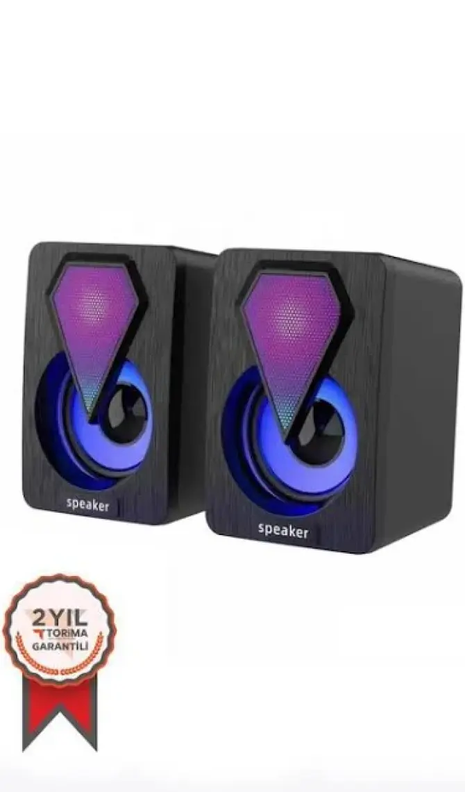 Torima Işıklı Bilgisayar Hoparlörü 1+1 Ses Sistemi 3.5mm Jack Girişli Multimedia USB Speaker D-04