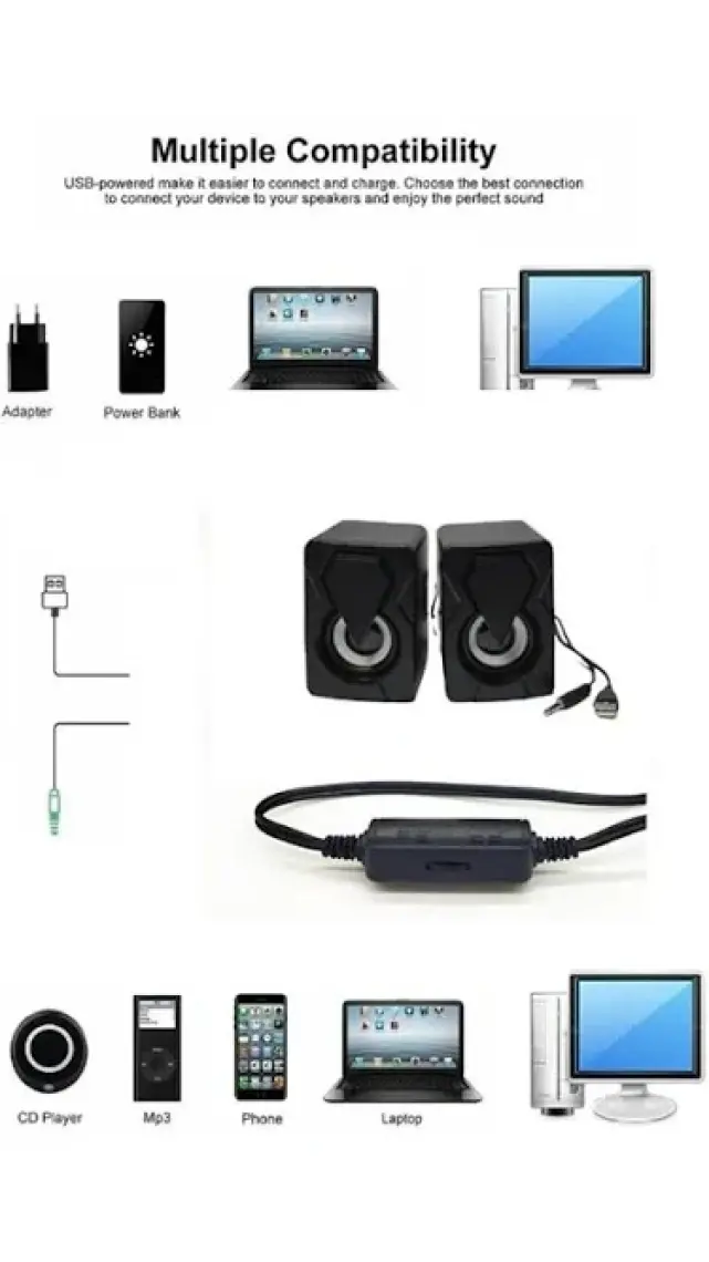 Torima Işıklı Bilgisayar Hoparlörü 1+1 Ses Sistemi 3.5mm Jack Girişli Multimedia USB Speaker D-04