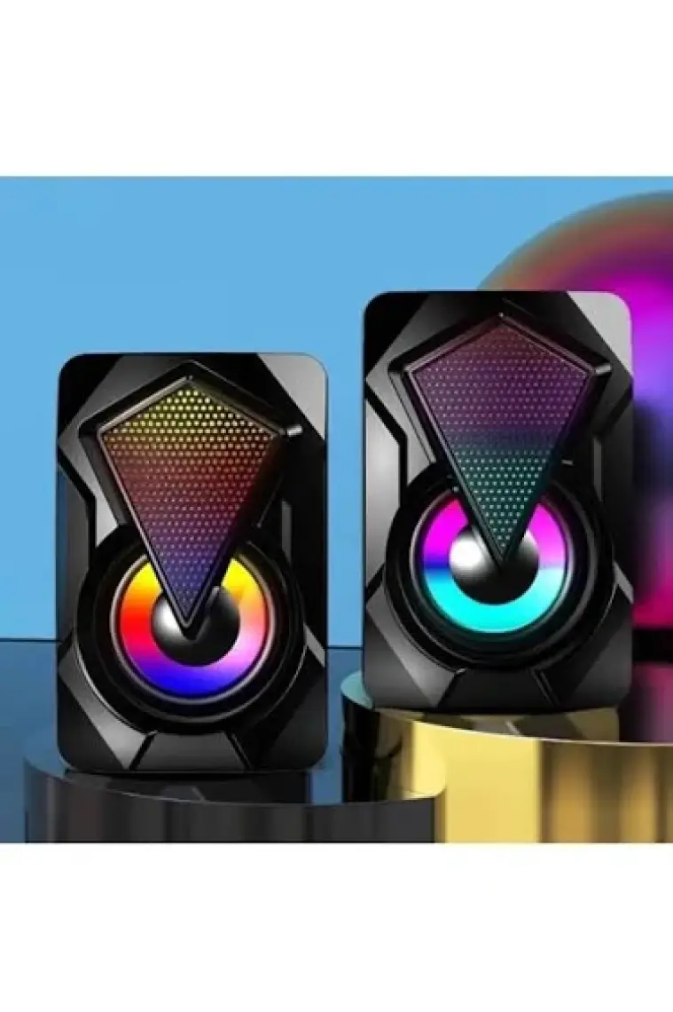 Torima Işıklı Bilgisayar Hoparlörü 1+1 Ses Sistemi 3.5mm Jack Girişli Multimedia USB Speaker D-04