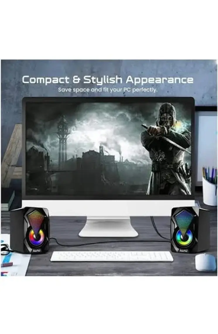 Torima Işıklı Bilgisayar Hoparlörü 1+1 Ses Sistemi 3.5mm Jack Girişli Multimedia USB Speaker D-04