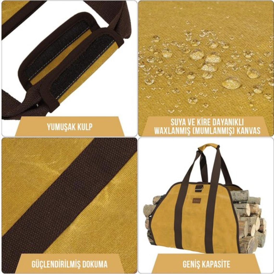 Haegs Ağır Hizmet Çantası, Waxed Kanvas, Şömine Odun Çantası, Şömine Odun Sobası Aksesuarları Amber Sarı