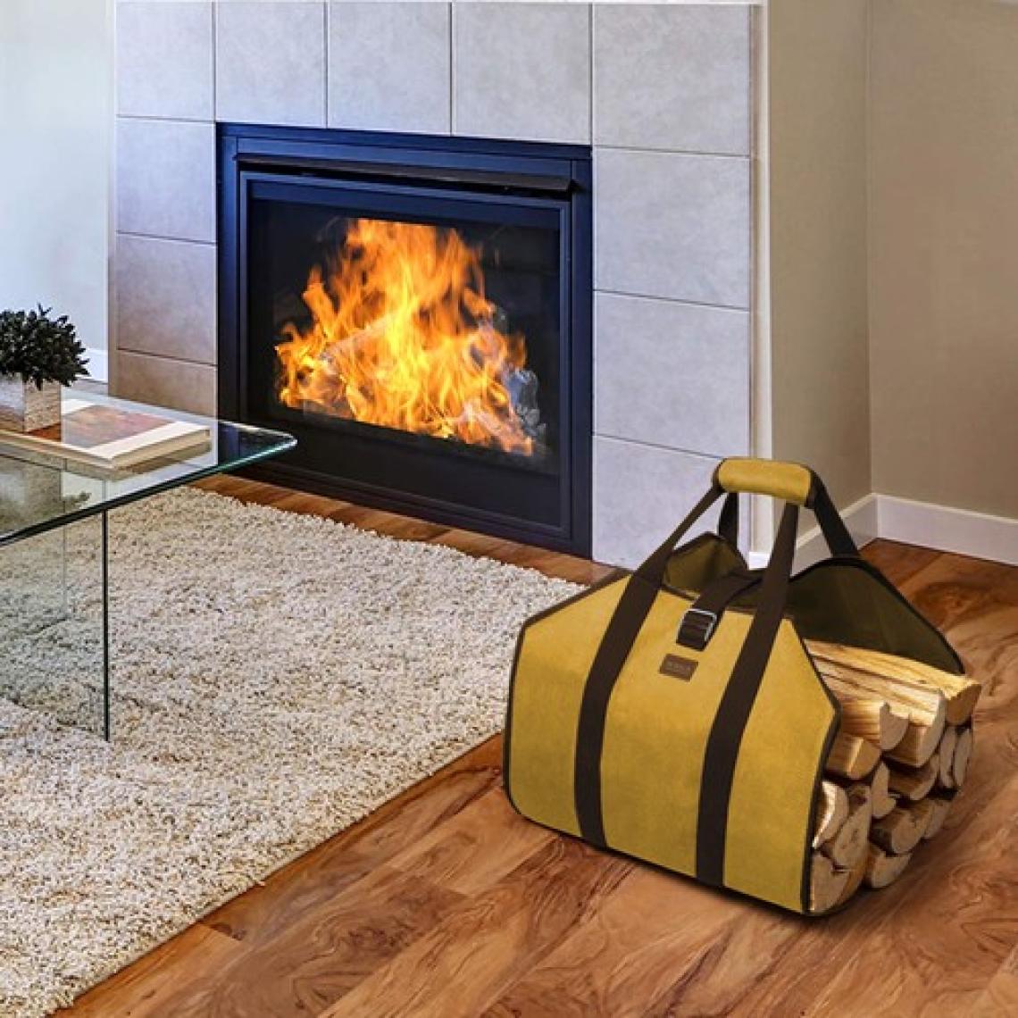 Haegs Ağır Hizmet Çantası, Waxed Kanvas, Şömine Odun Çantası, Şömine Odun Sobası Aksesuarları Amber Sarı